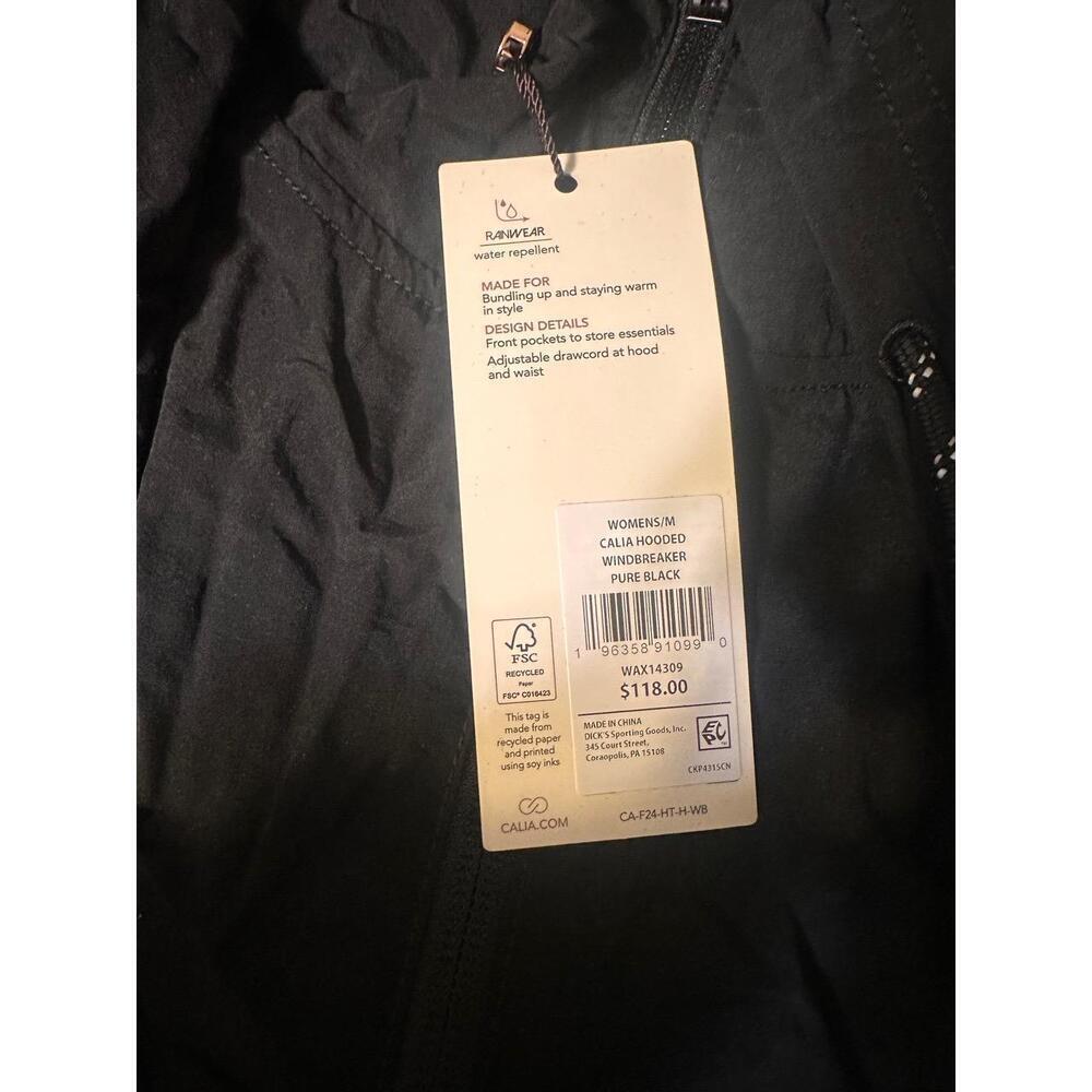CALIA Windbreaker Womens Size M Black Hooded Anorak Pullover Water Repellent Act - Picture 9 of 9